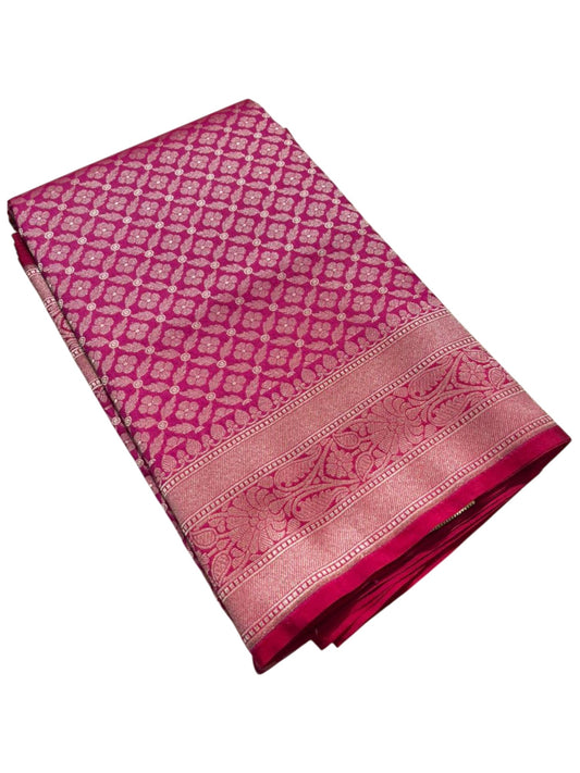 Southloom Pure Banarasi Silk Saree with Woven Work on Body and Borders (Magenta)