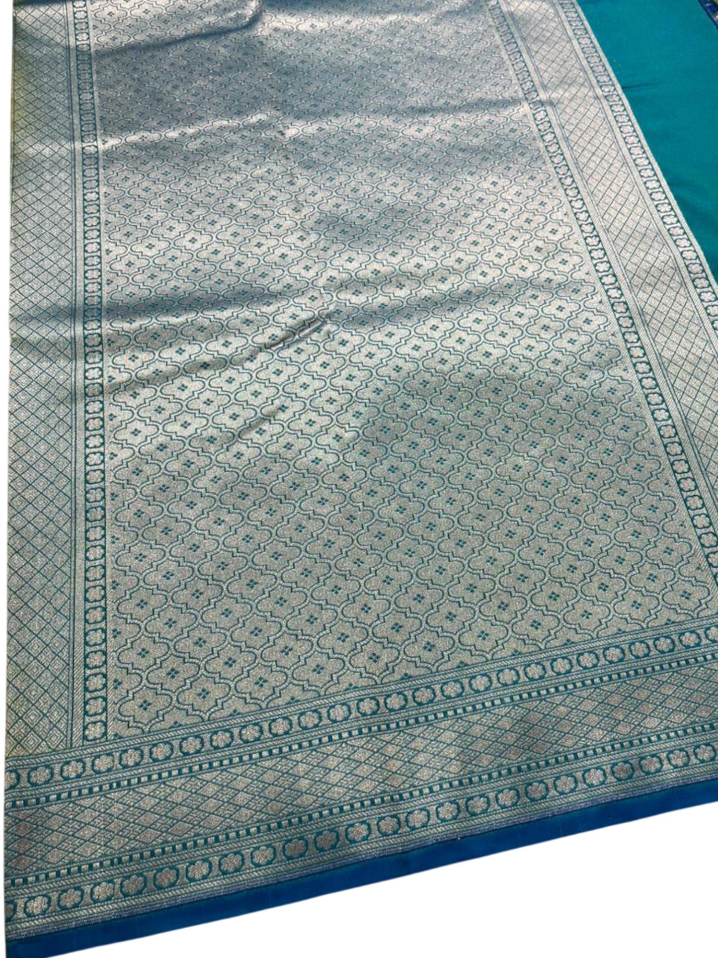 Southloom Pure Banarasi Silk Saree with Woven Work on Body and Borders (Peacock Green and Blue)