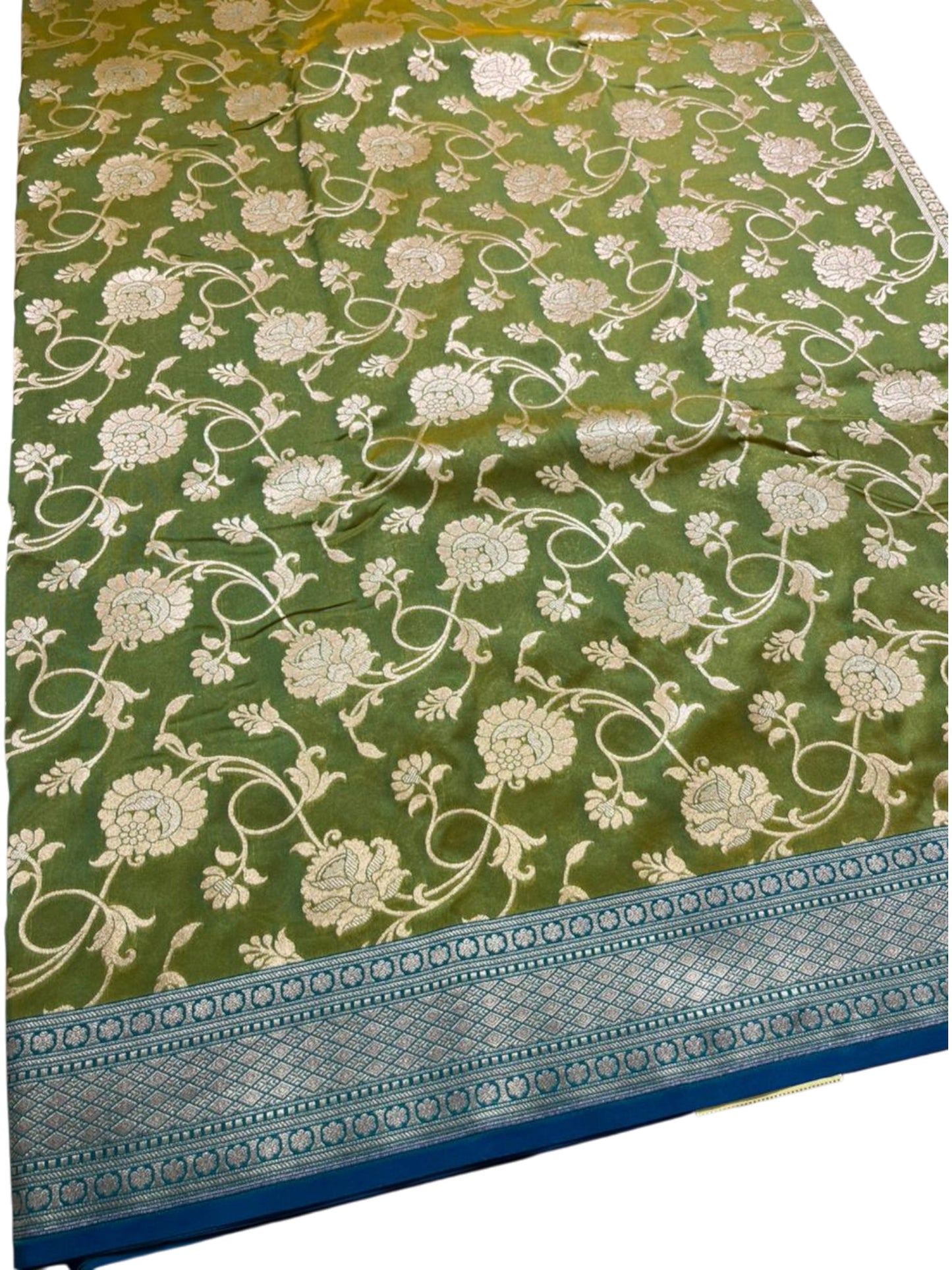 Southloom Pure Banarasi Silk Saree with Woven Work on Body and Borders (Peacock Green and Blue)