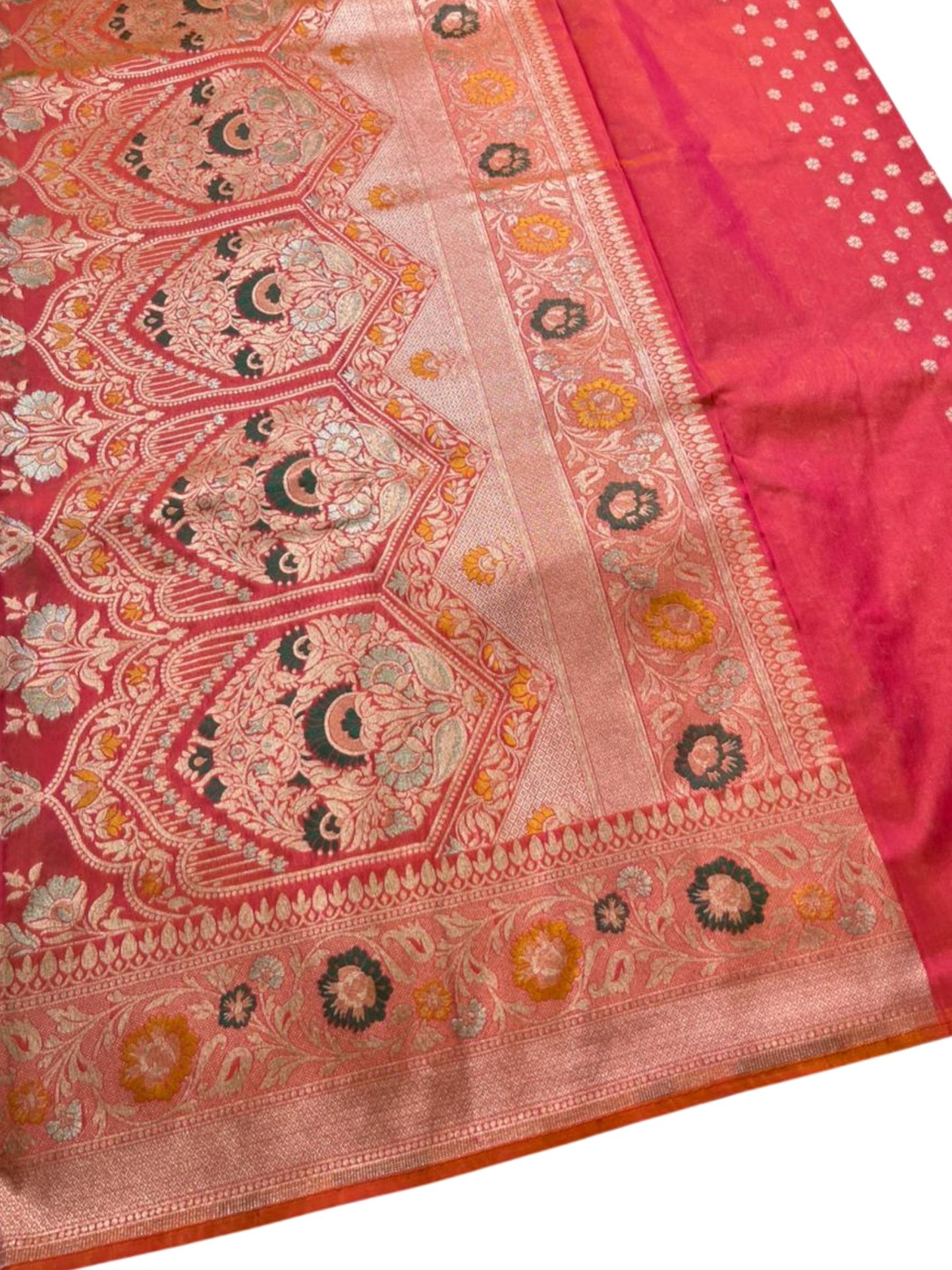 Southloom Pure Banarasi Silk Saree with Woven Work on Body and Borders (Pink & Orange)