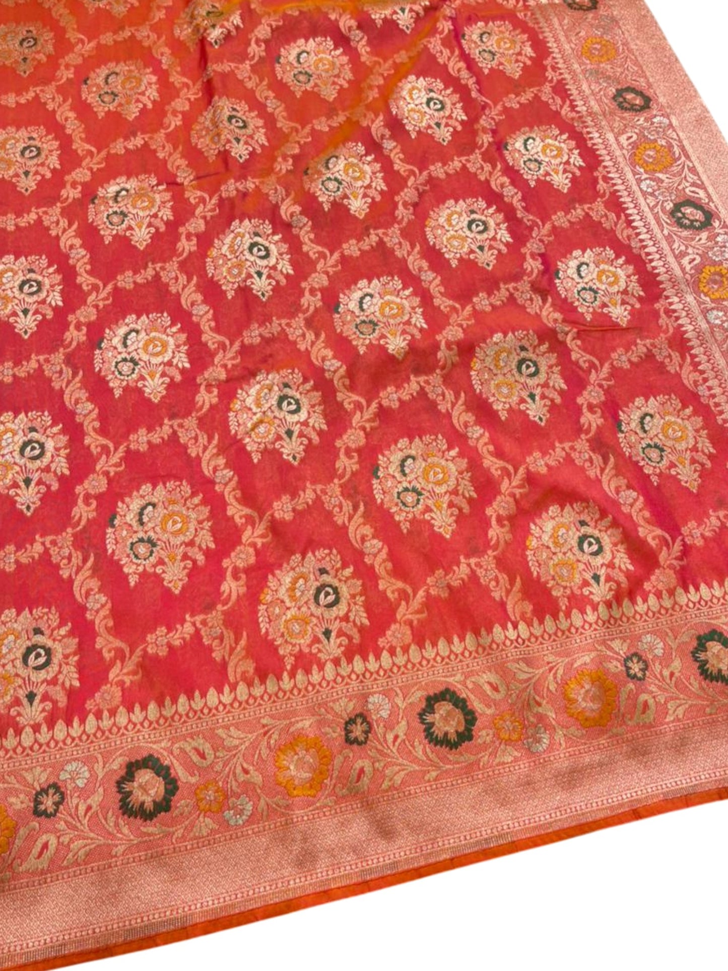 Southloom Pure Banarasi Silk Saree with Woven Work on Body and Borders (Pink & Orange)