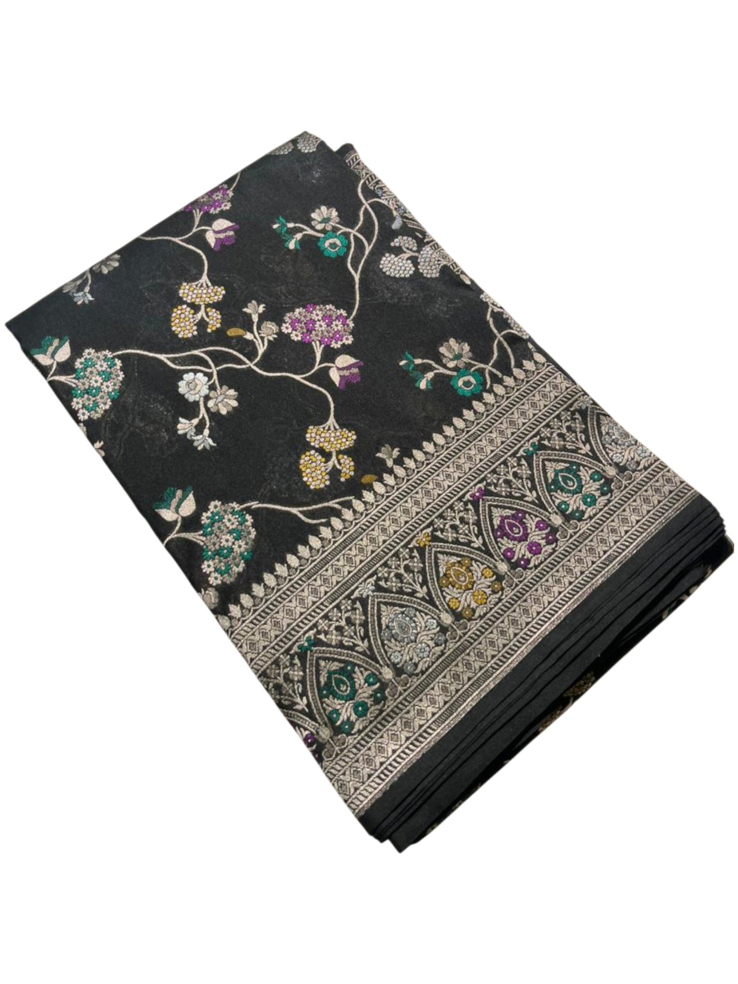 Southloom Pure Banarasi Silk Saree with Woven Work on Body and Borders (Black)