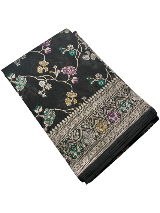 Southloom Pure Banarasi Silk Saree with Woven Work on Body and Borders (Black)