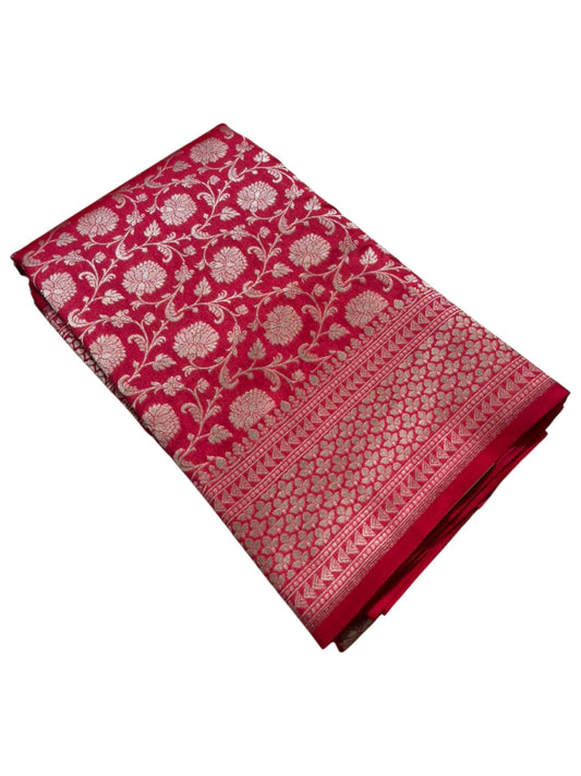 Southloom Pure Banarasi Silk Saree with Woven Work on Body and Borders (Magenta)