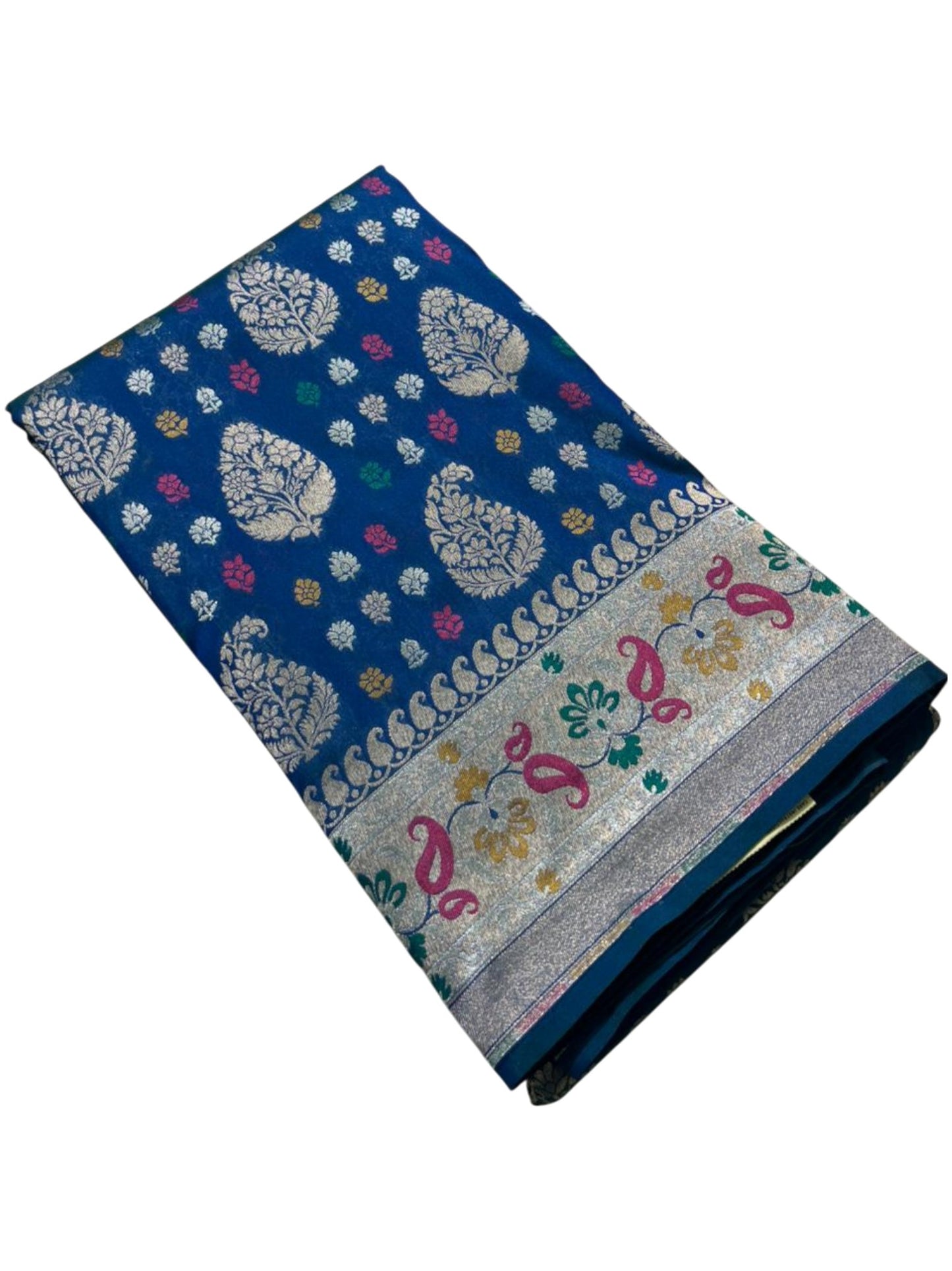 Southloom Pure Banarasi Silk Saree with Woven Work on Body and Borders (Peacock Green & Blue)