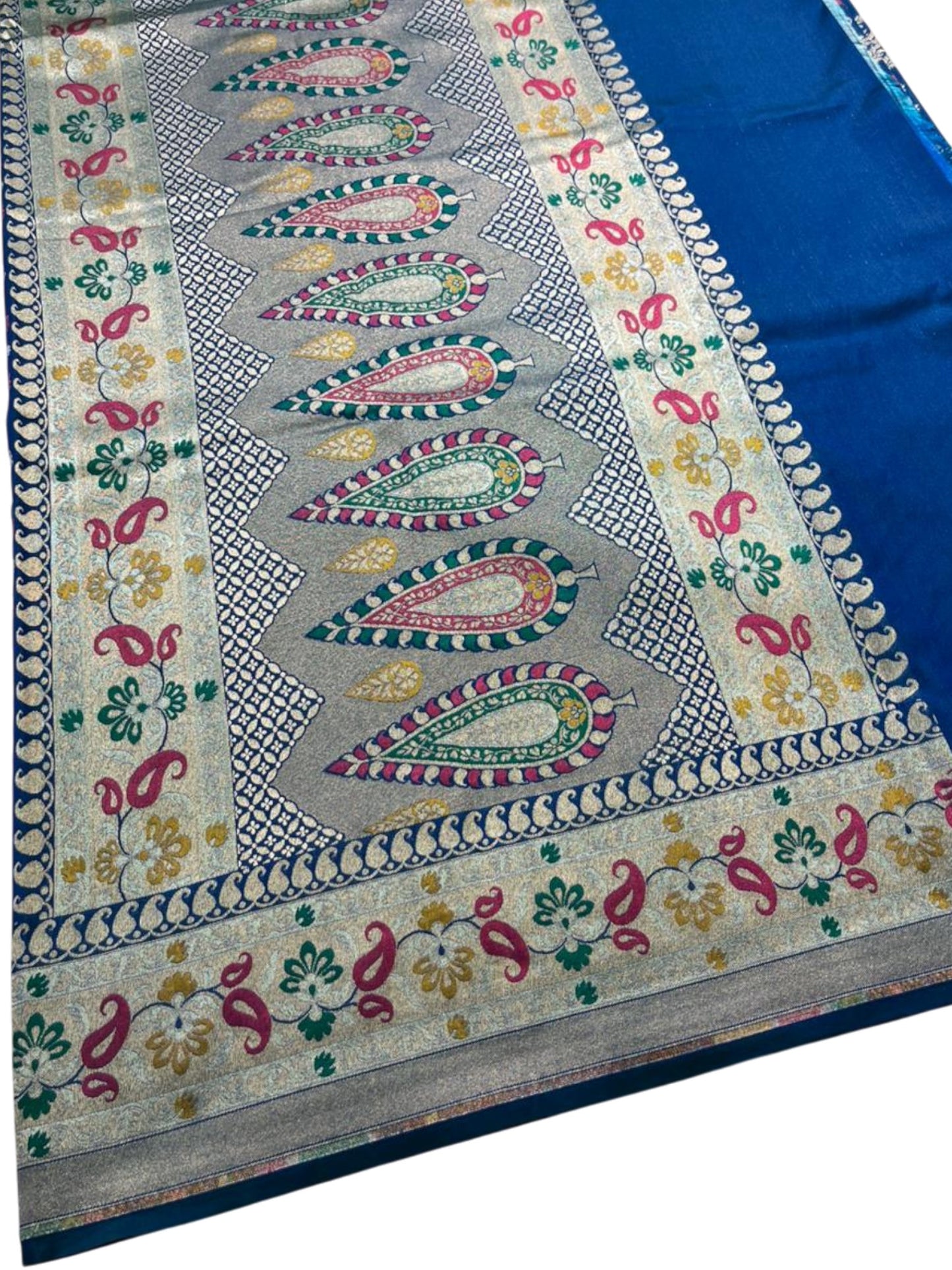 Southloom Pure Banarasi Silk Saree with Woven Work on Body and Borders (Peacock Green & Blue)