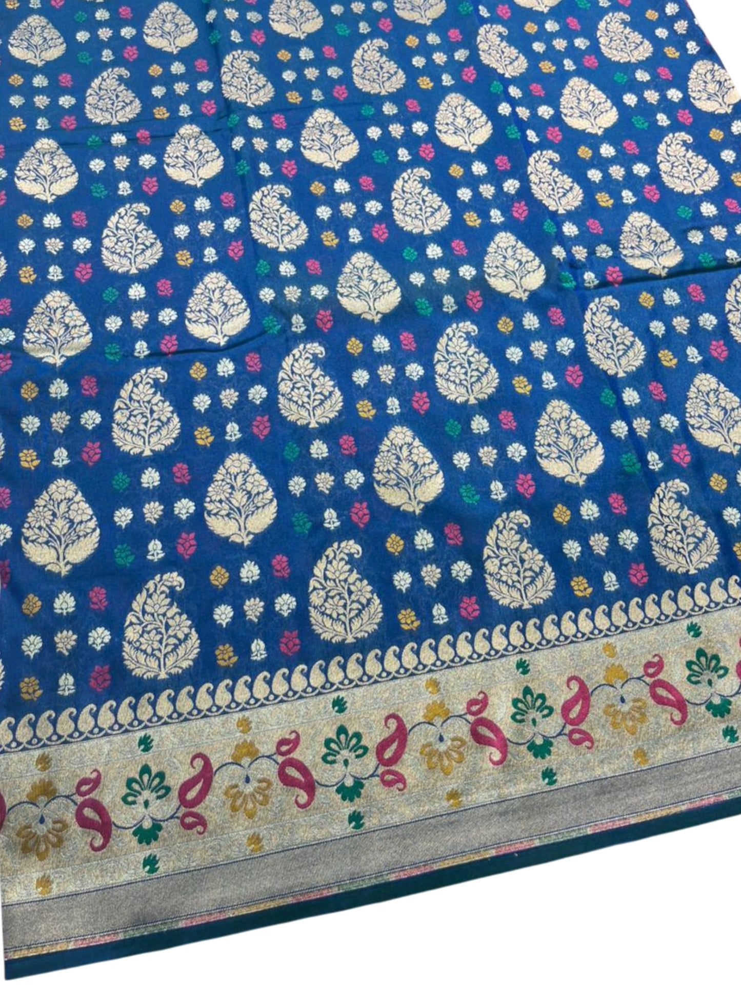 Southloom Pure Banarasi Silk Saree with Woven Work on Body and Borders (Peacock Green & Blue)