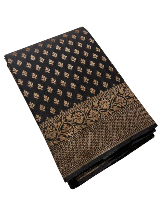 Southloom  Munga Silk Saree with Woven Work on Body and Borders (Black)