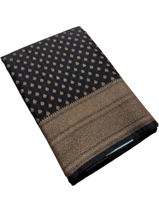 Southloom Munga Silk Saree with Woven Work on Body and Borders (Black)