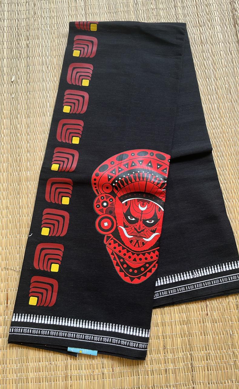 Theyyam  Printed Black  Single Dhoti / Otta Mundu SL319