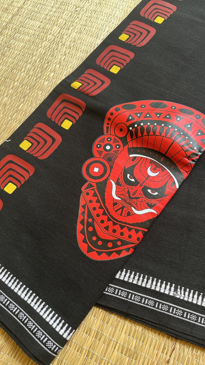 Theyyam  Printed Black  Single Dhoti / Otta Mundu SL319