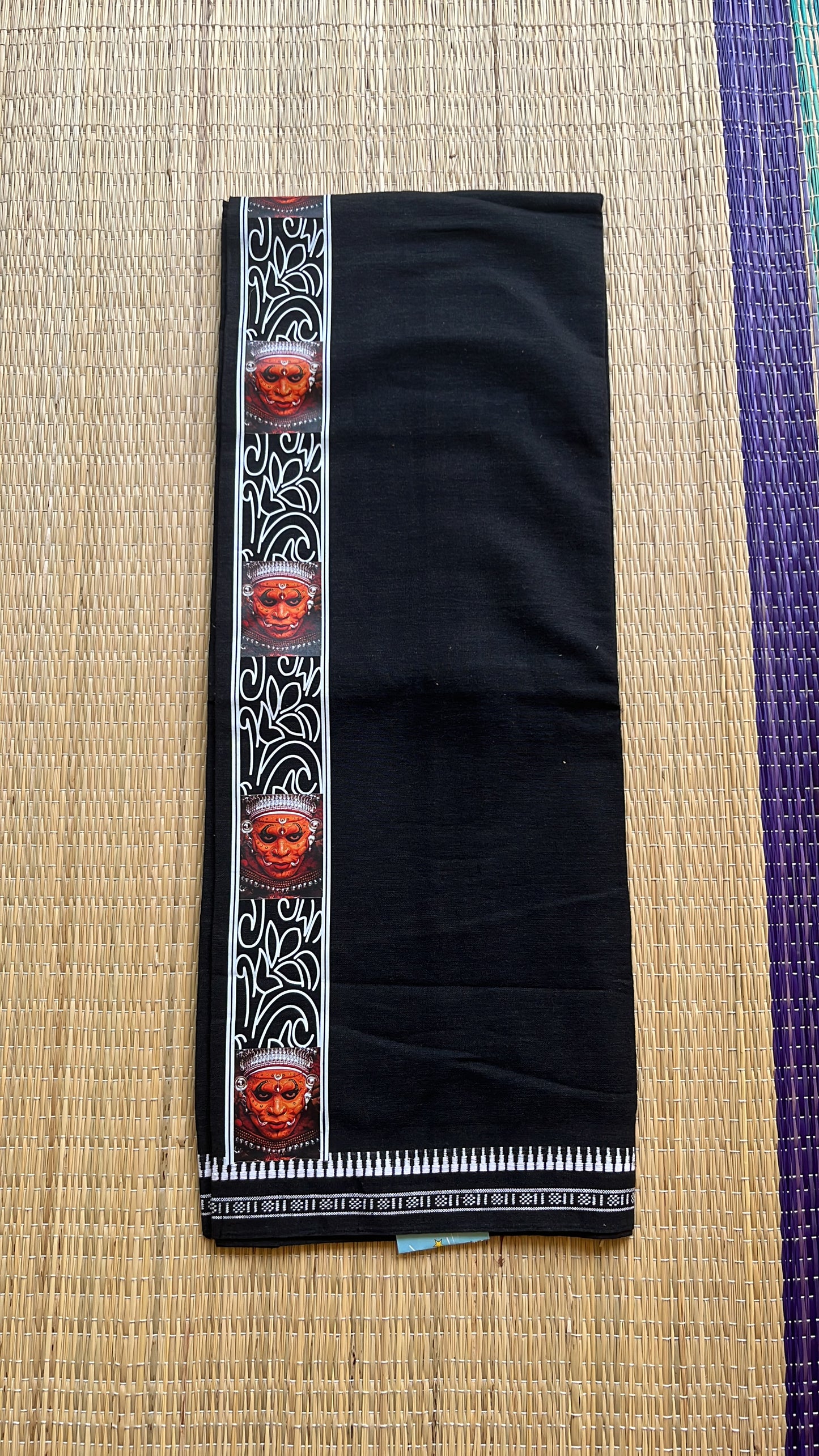 Theyyam Printed Black Single Dhoti / Otta Mundu SL319