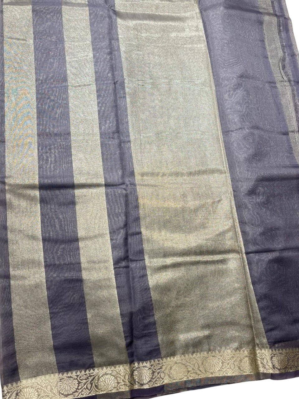 Southloom Tissue Organza Saree With Stripes Design in Grey Double colour SL354