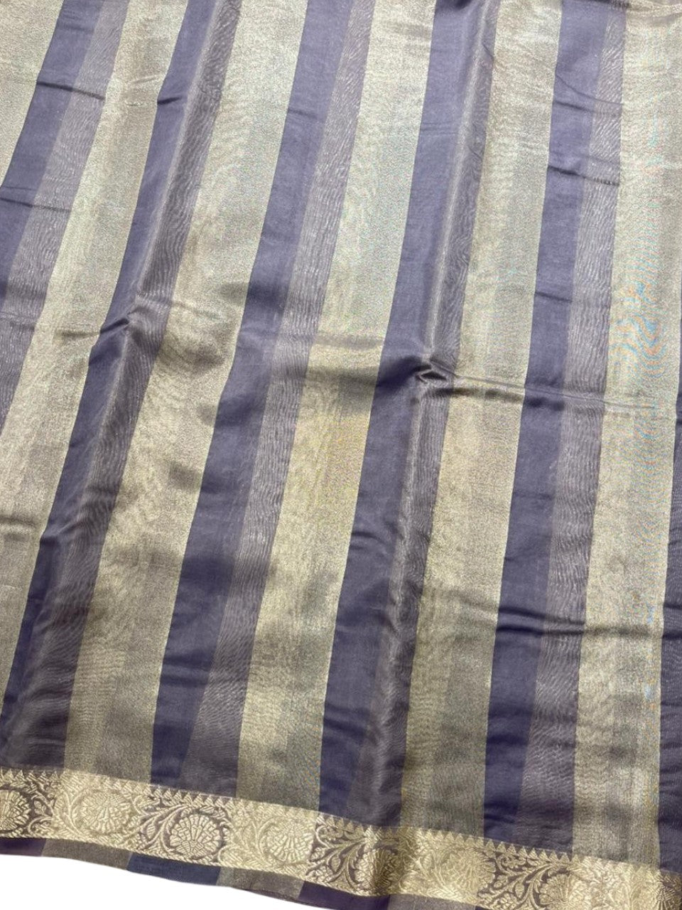 Southloom Tissue Organza Saree With Stripes Design in Grey Double colour SL354