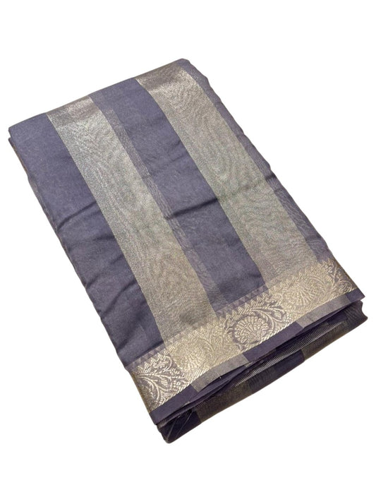 Southloom Tissue Organza Saree With Stripes Design in Grey Double colour SL354
