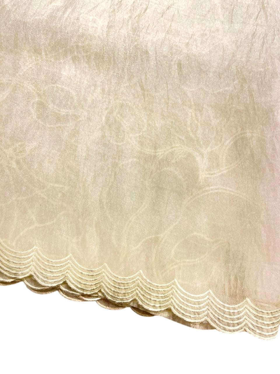 Southloom Turkish Organza Saree With Floral Design in Pastel Green With Scalloped Border