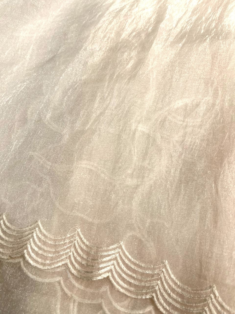 Southloom Turkish Organza Saree With Floral Design in Offwhite With Scalloped Border