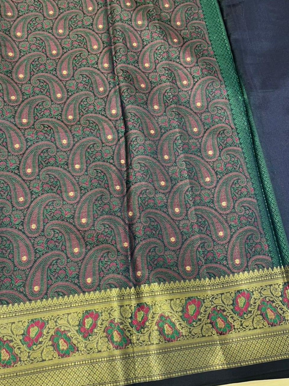 Southloom Resham Work Soft Cotton Banarasi Saree with Woven Work on Body and Borders