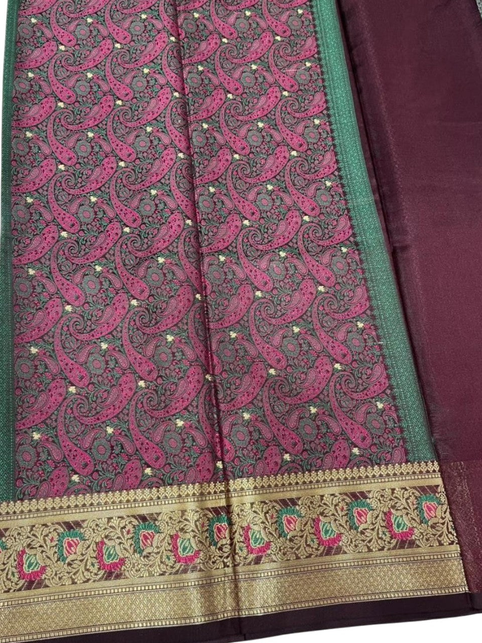 Southloom Resham Work Soft Cotton Banarasi Saree with Woven Work on Body and Borders