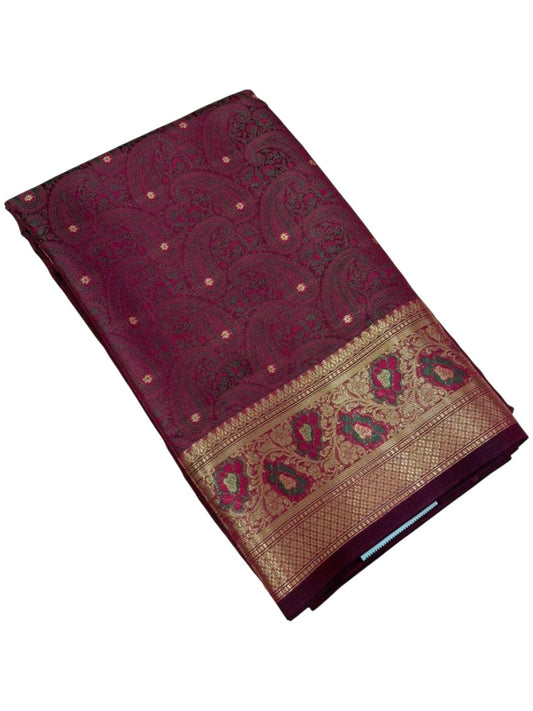 Southloom Resham Work Soft Cotton Banarasi Saree with Woven Work on Body and Borders