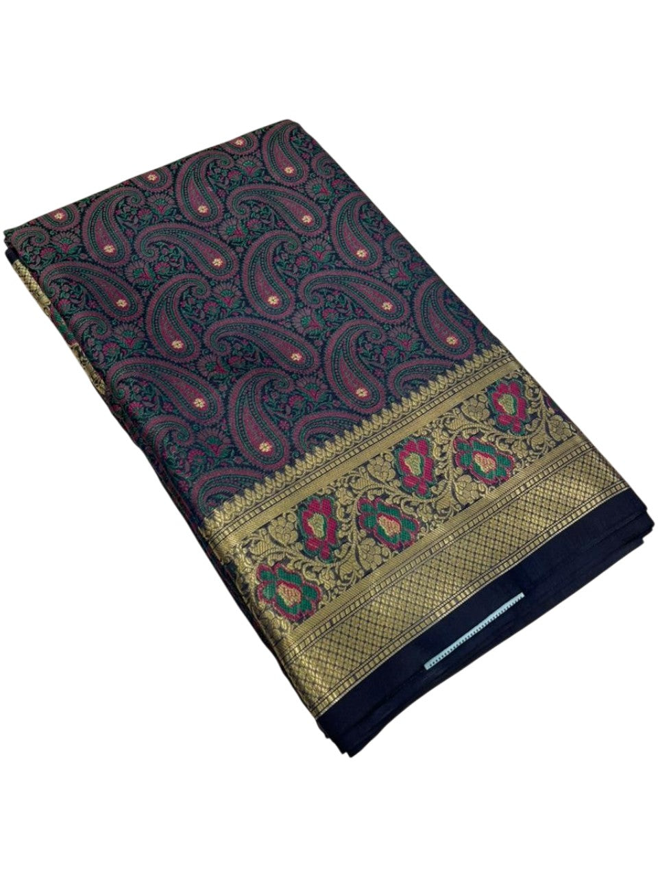 Southloom Resham Work Soft Cotton Banarasi Saree with Woven Work on Body and Borders (Blue)