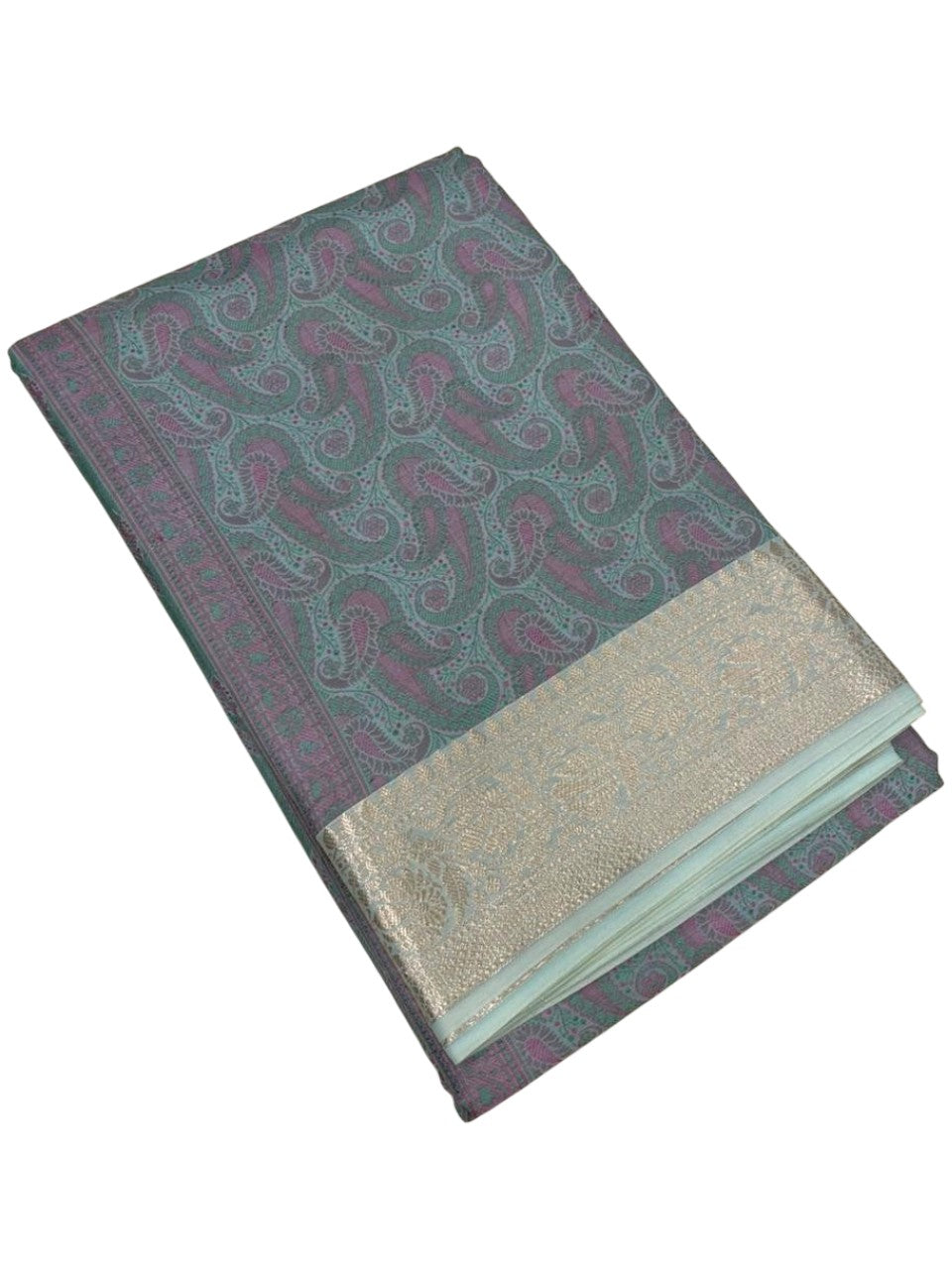Southloom Resham Work Soft Cotton Banarasi Saree with Woven Work on Body and Borders (Blue)