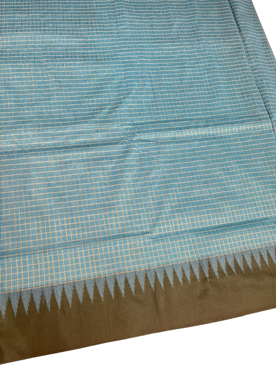 Southloom Kalyani Cotton check Saree In Blue And Green With Woven Work on the Body and Borders