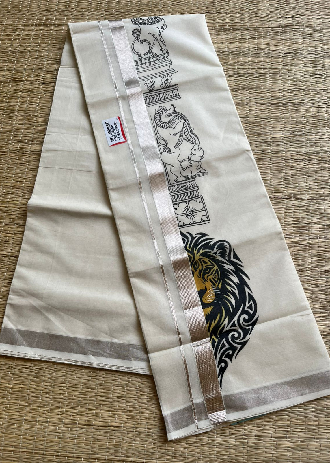 Lion Handpainted Cotton Mundu SL330