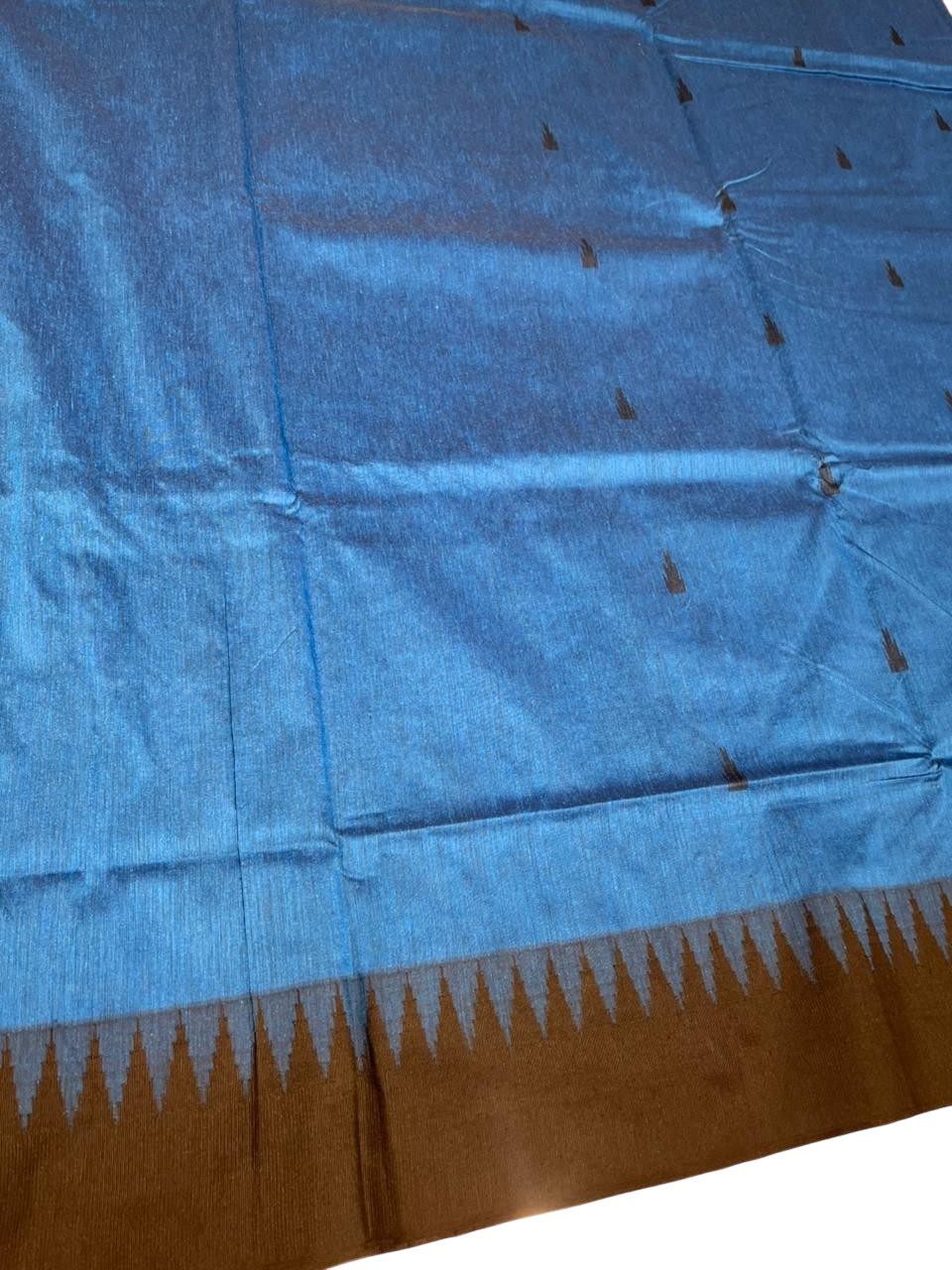 Southloom Kalyani Cotton Saree In Blue And Black With Woven Work on the Body and Borders