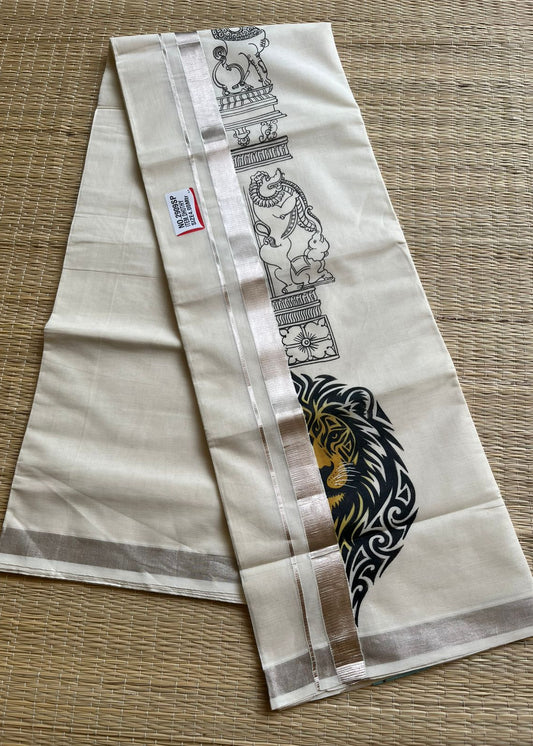 Lion Handpainted Cotton Mundu SL330
