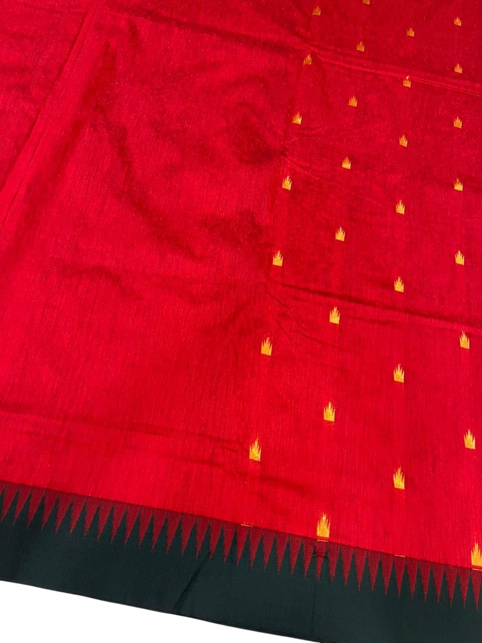 Southloom Kalyani Cotton Saree In Red And Green With Woven Work on the Body and Borders