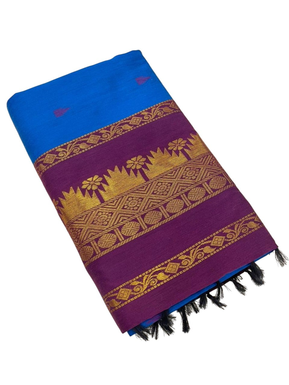 Southloom Kalyani Cotton Saree In Blue And Purple With Woven Work on the Body and Borders