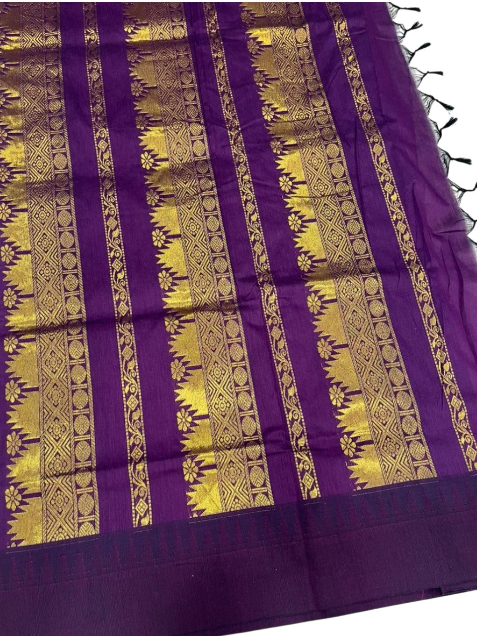 Southloom Kalyani Cotton Saree In Blue And Purple With Woven Work on the Body and Borders