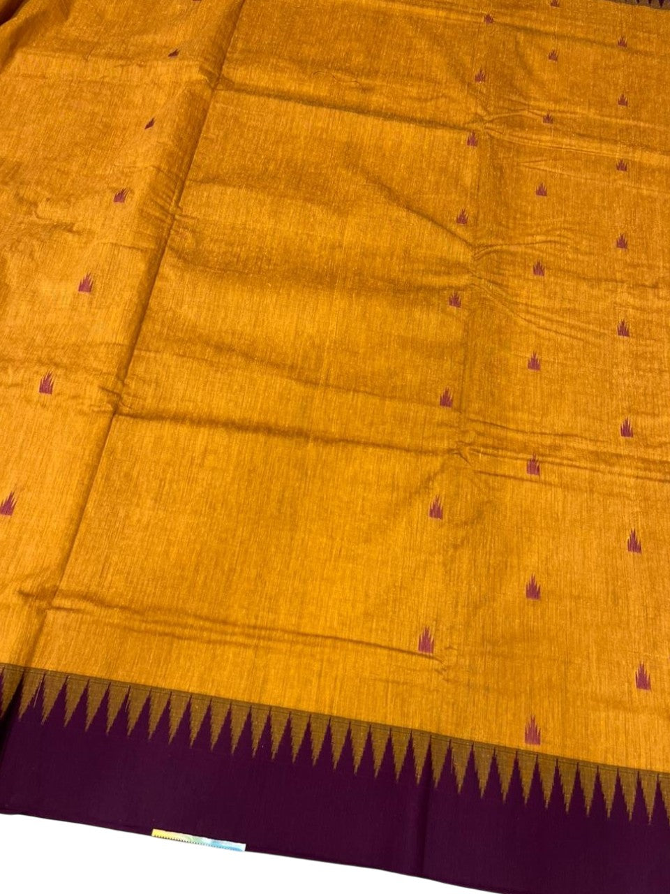 Southloom Kalyani Cotton Saree In Mustard Yellow And Purple With Woven Work on the Body and Borders