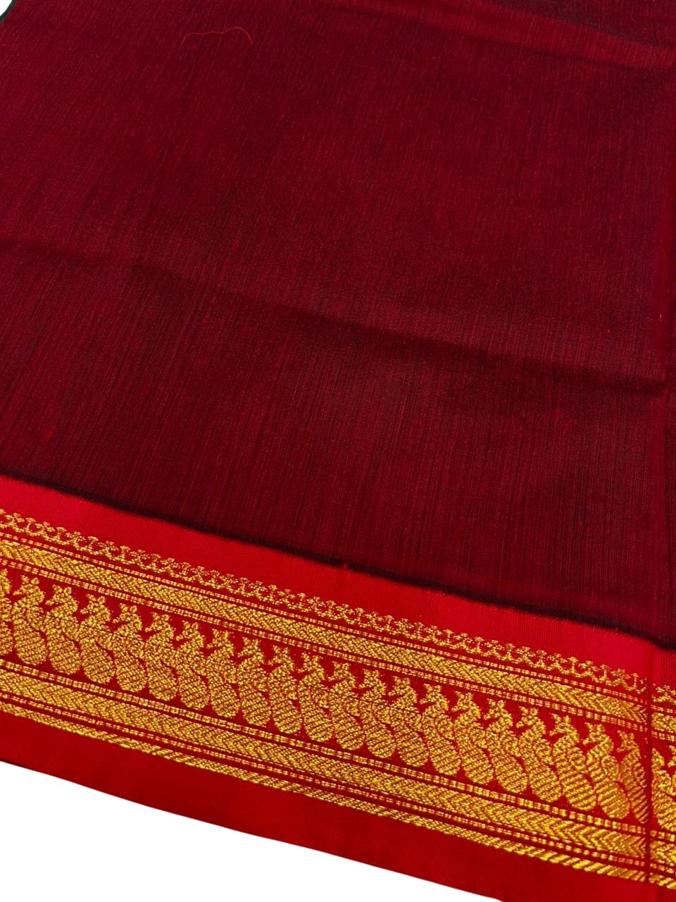 Southloom Kalyani Cotton Saree In Green And Maroon With Woven Work on the Body and Borders