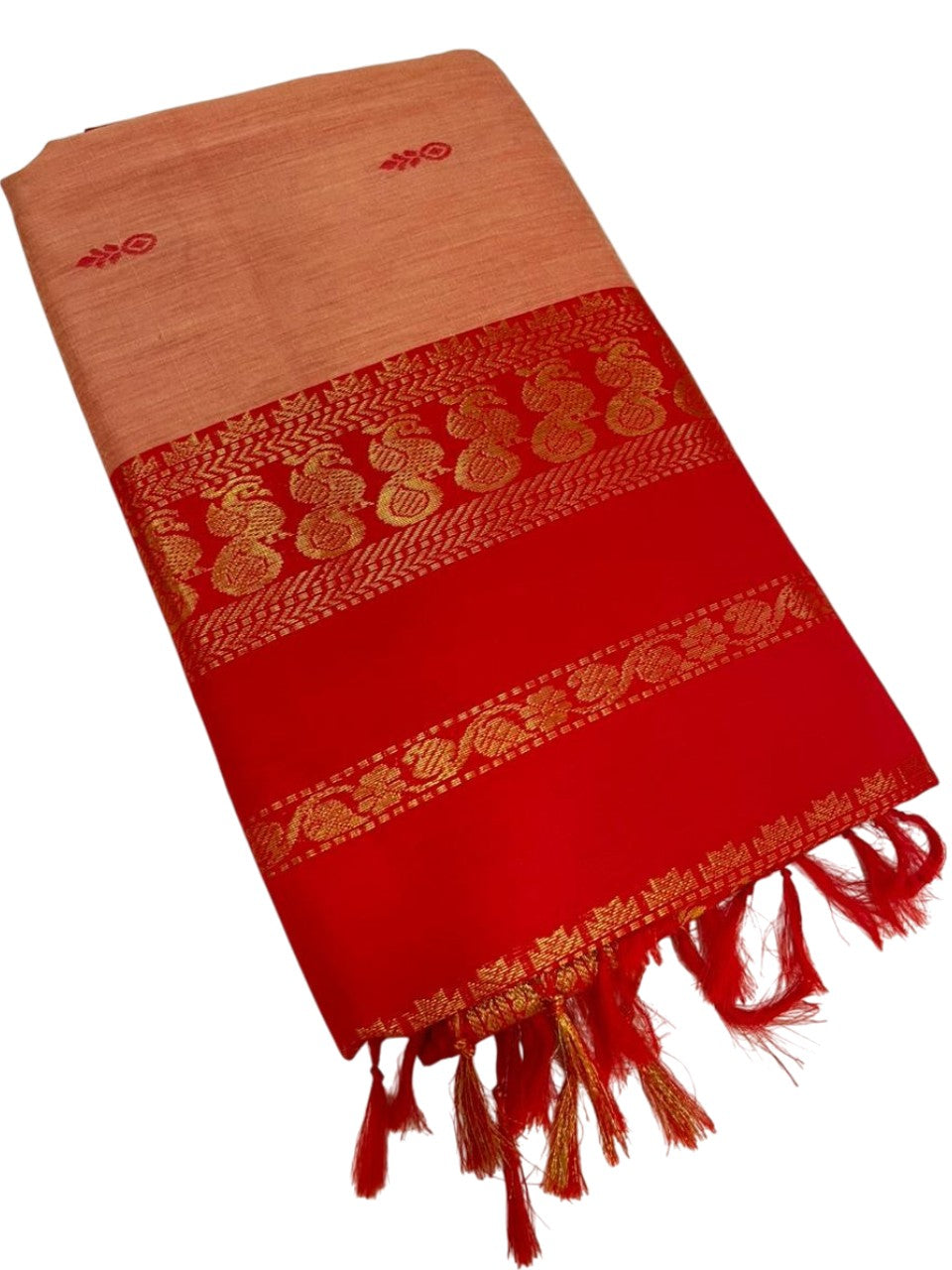 Southloom Kalyani Cotton Saree In Red With Woven Work on the Body and Borders