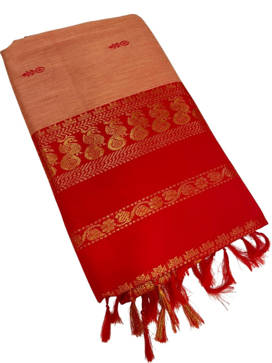 Southloom Kalyani Cotton Saree In Red With Woven Work on the Body and Borders