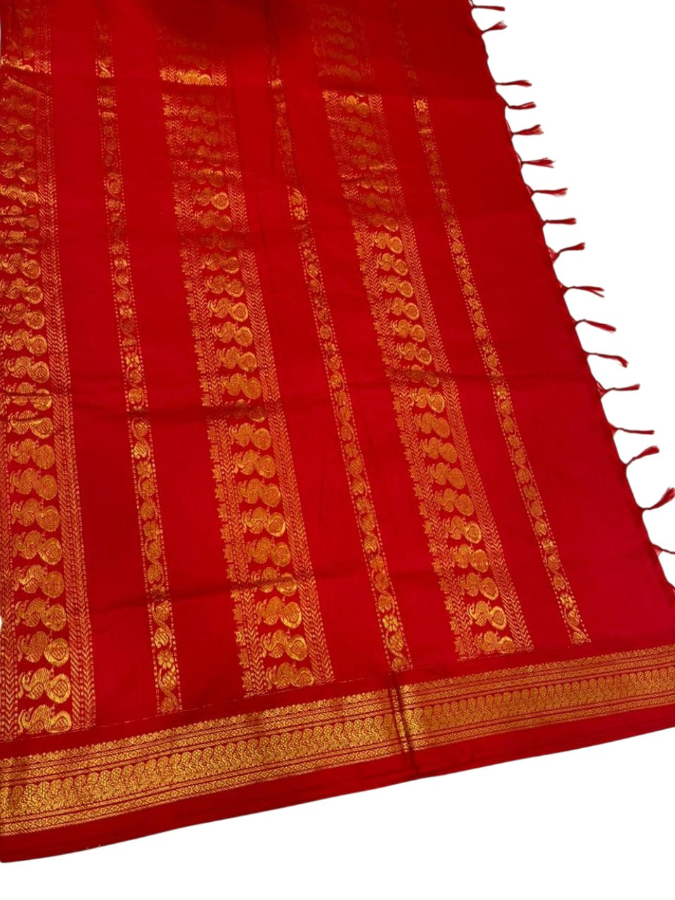 Southloom Kalyani Cotton Saree In Red With Woven Work on the Body and Borders