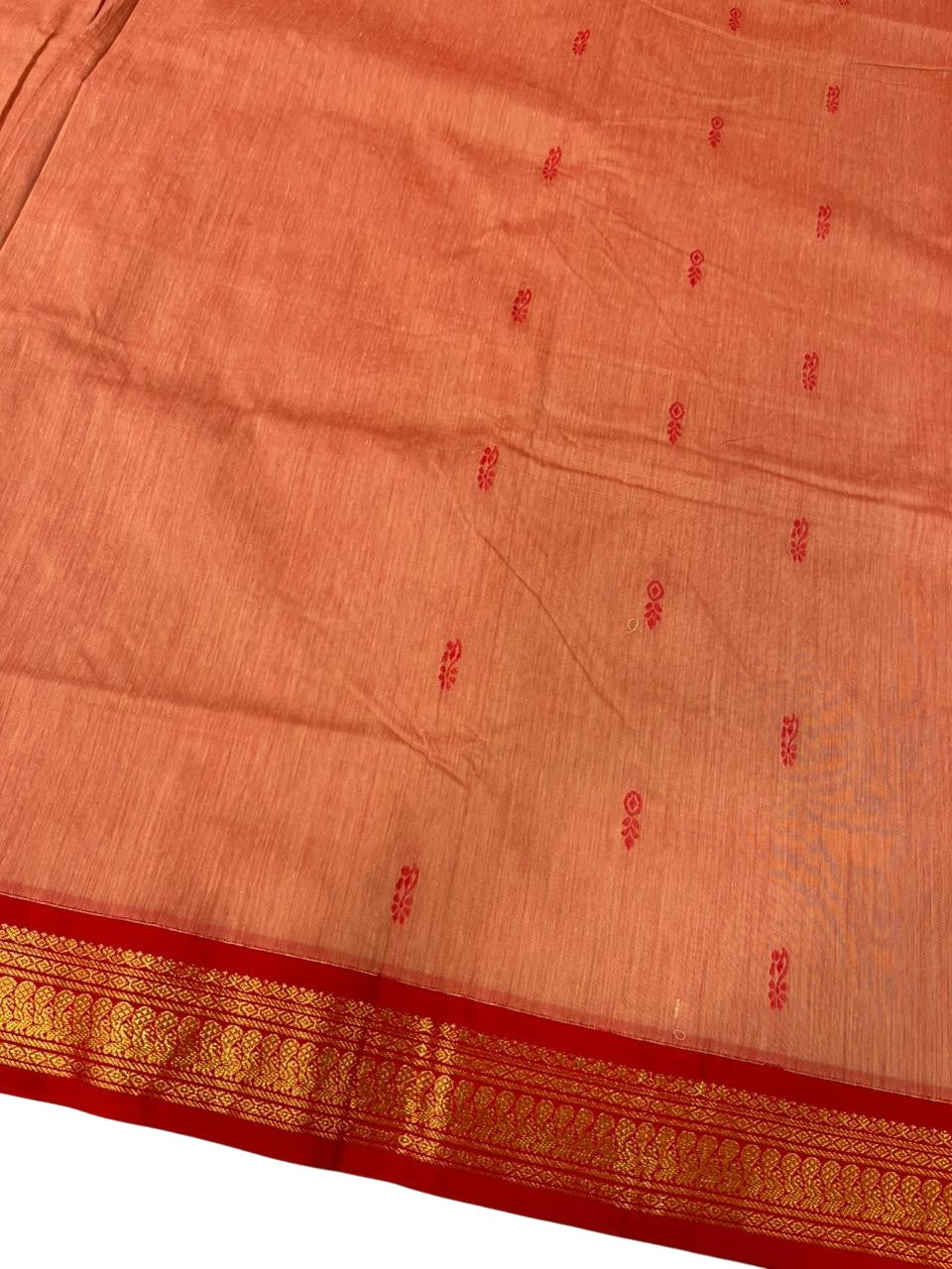 Southloom Kalyani Cotton Saree In Red With Woven Work on the Body and Borders