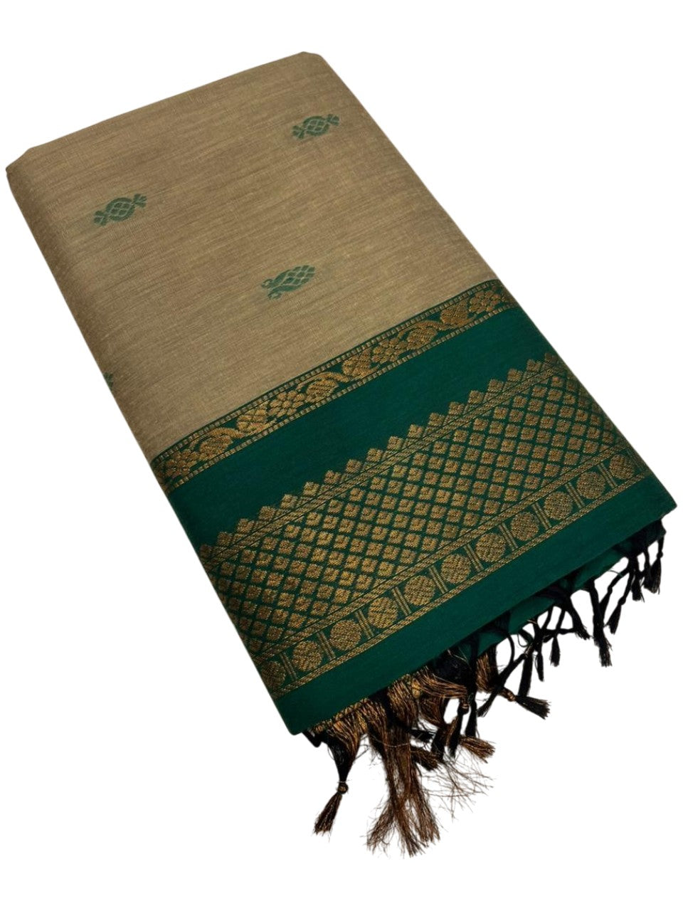 Southloom Kalyani Cotton Saree In Green With Woven Work on the Body and Borders