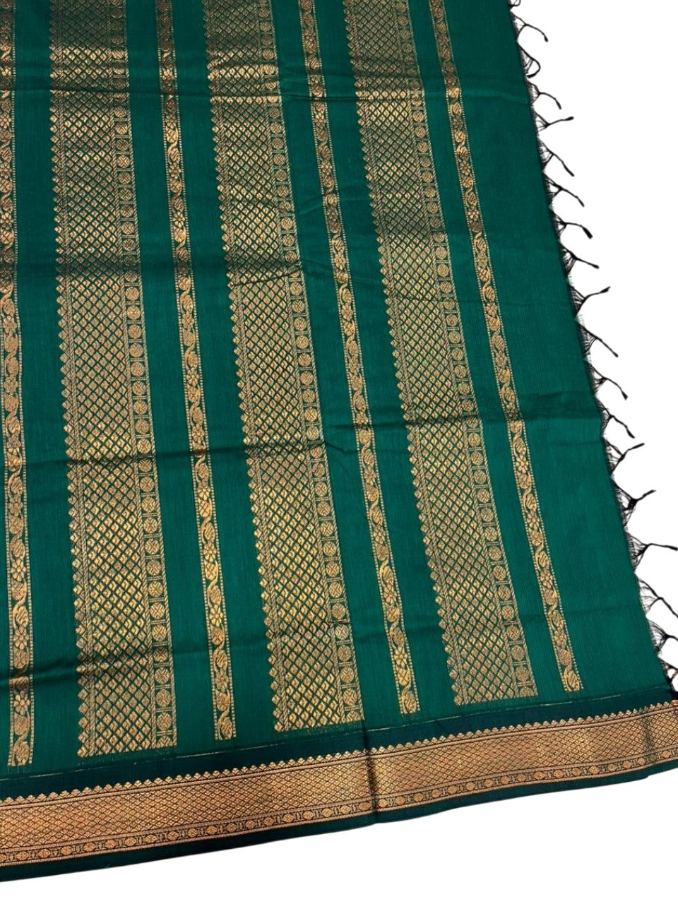 Southloom Kalyani Cotton Saree In Green With Woven Work on the Body and Borders