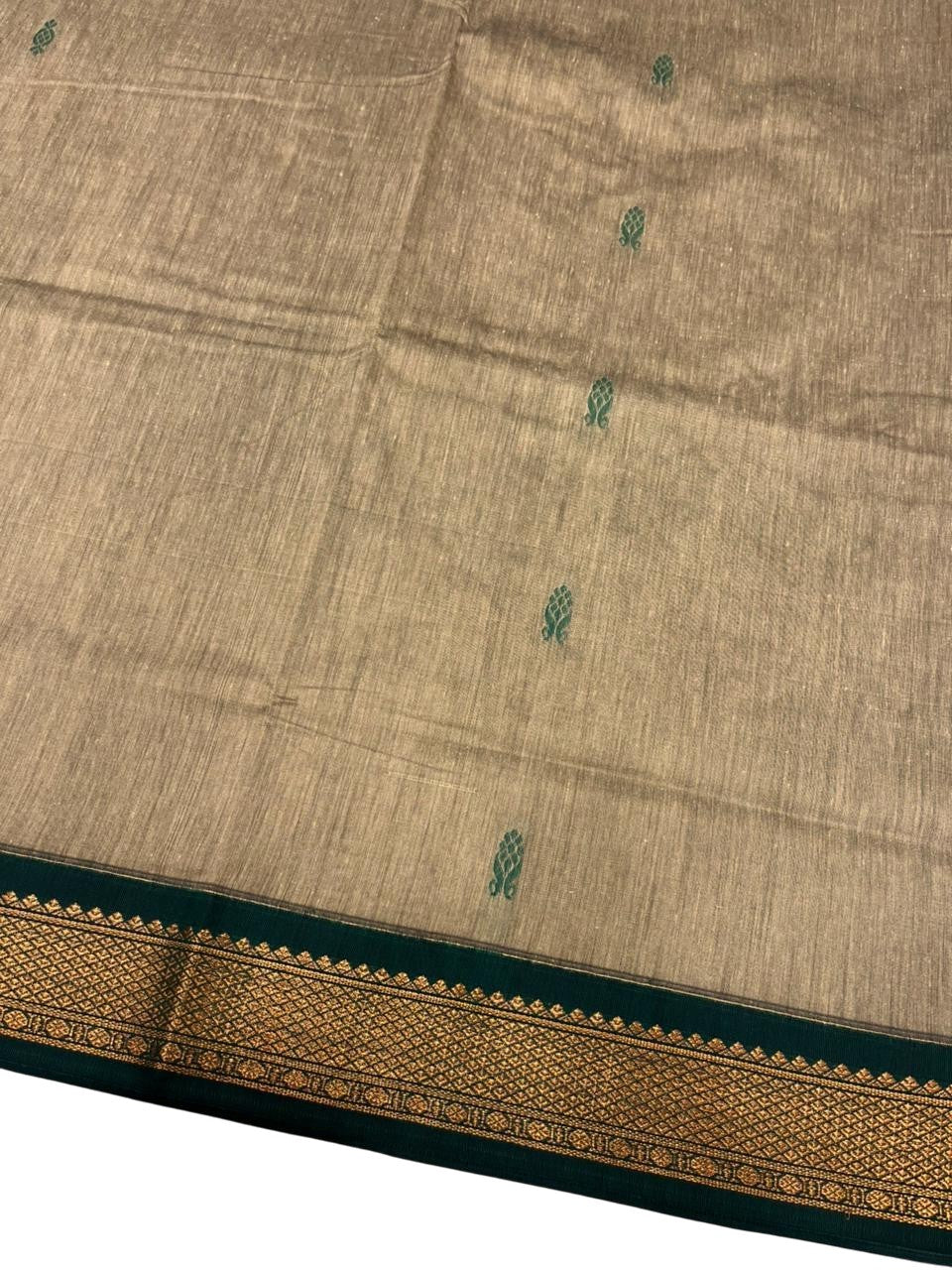 Southloom Kalyani Cotton Saree In Green With Woven Work on the Body and Borders