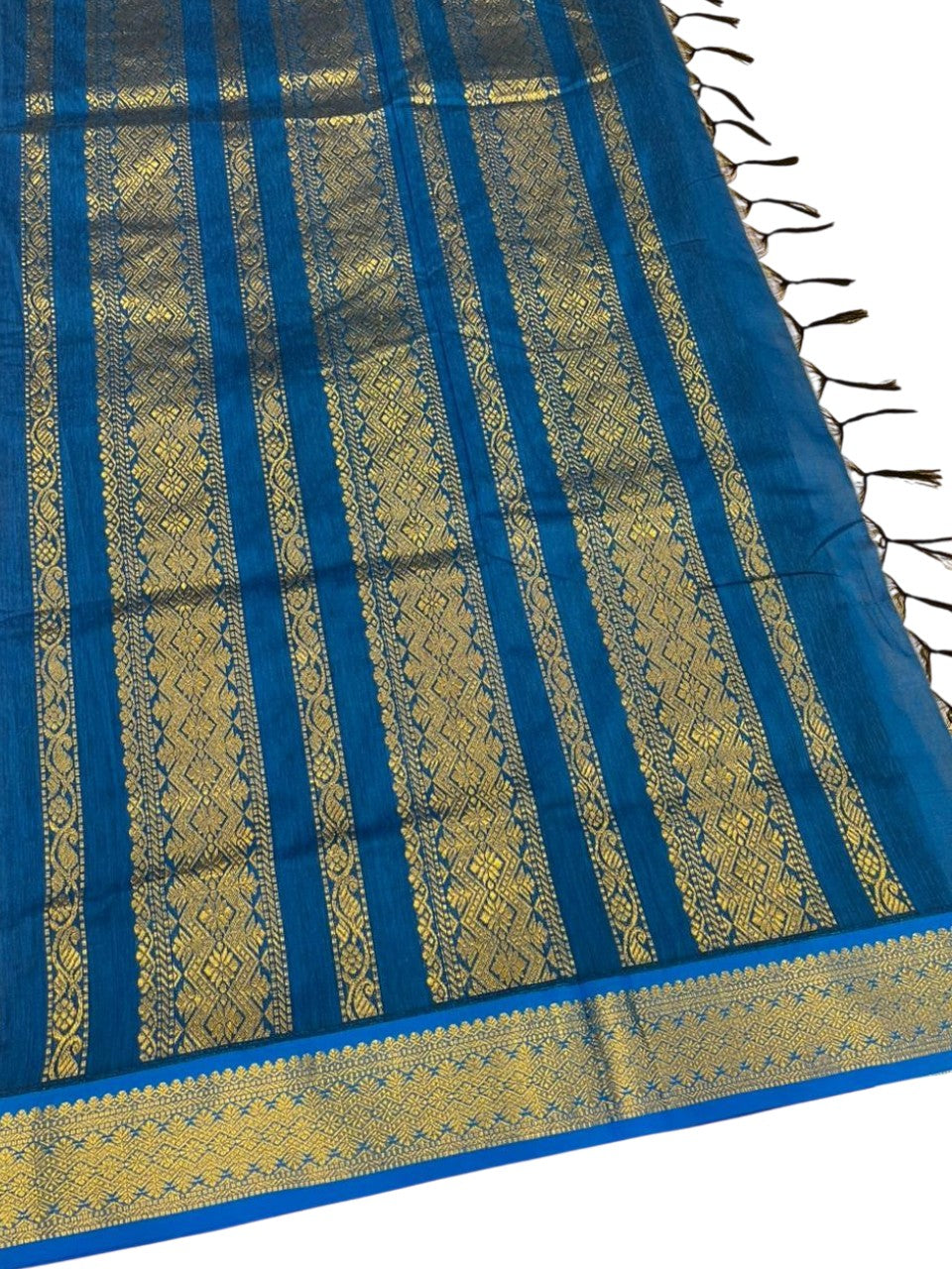 Southloom Kalyani Cotton Saree In Black And Blue With Woven Work on the Body and Borders