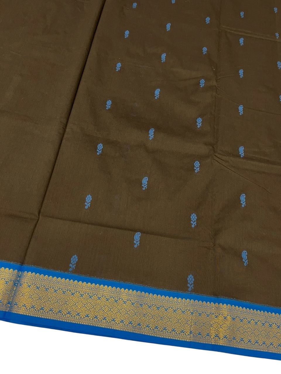 Southloom Kalyani Cotton Saree In Black And Blue With Woven Work on the Body and Borders