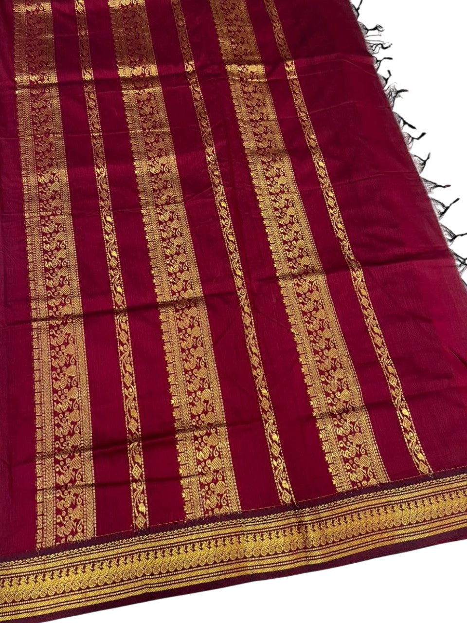 Southloom Kalyani Cotton Saree In Green And Maroon With Woven Work on the Body and Borders