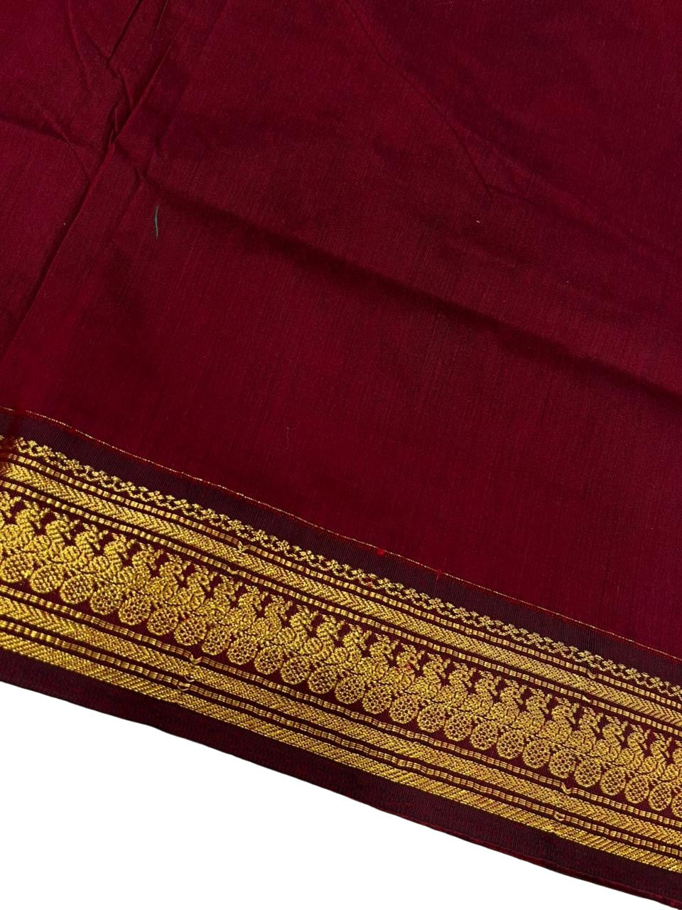 Southloom Kalyani Cotton Saree In Green And Maroon With Woven Work on the Body and Borders