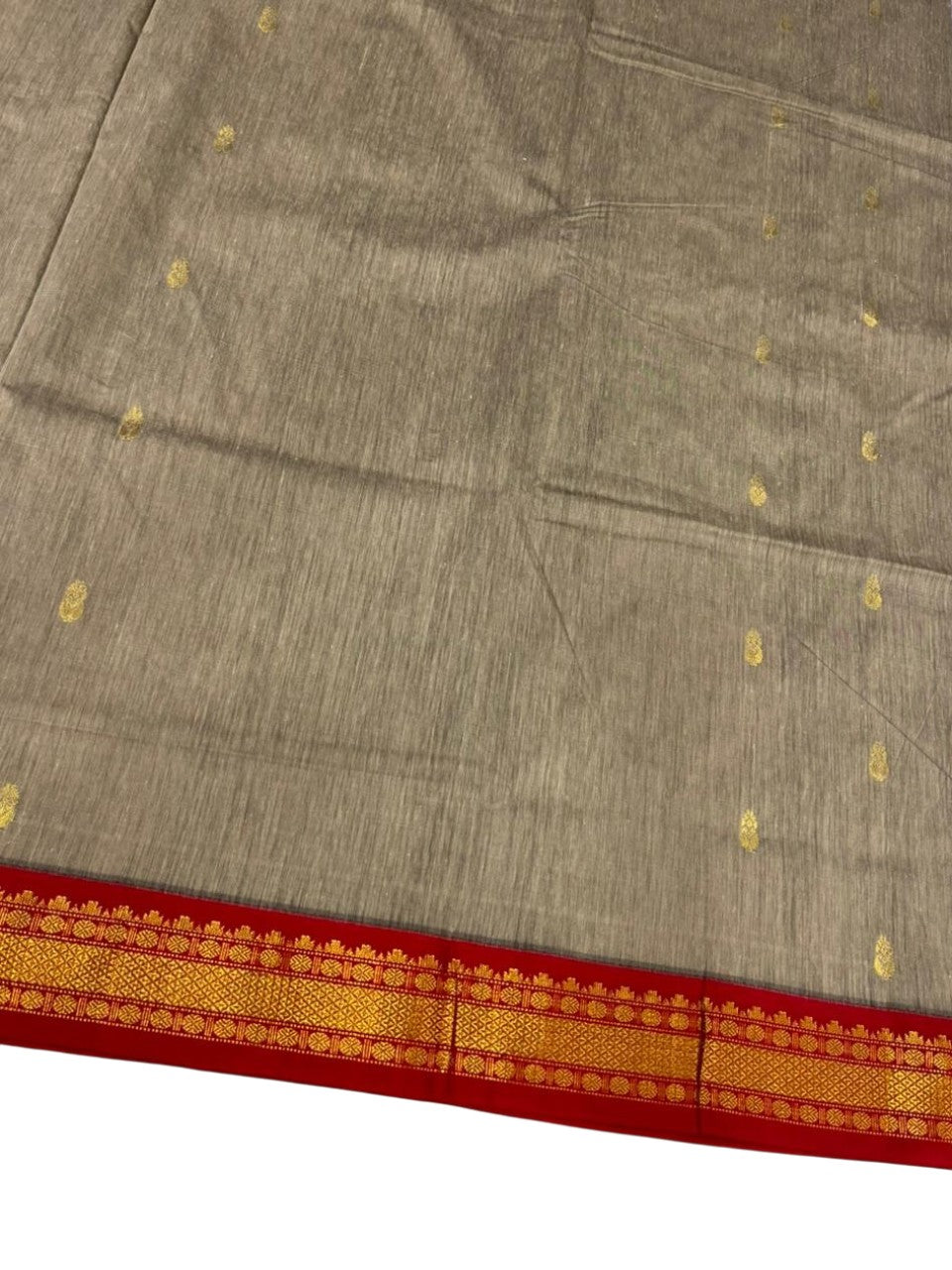 Southloom Kalyani Cotton Saree In Grey And Maroon With Woven Work on the Body and Borders