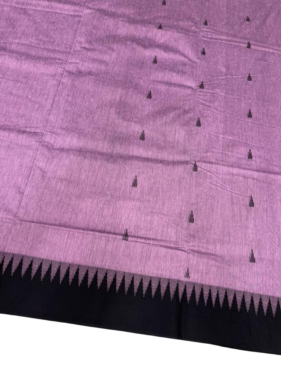 Southloom Kalyani Cotton Saree In lavender And Black With Woven Work on the Body and Borders