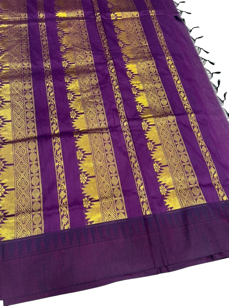 Southloom Kalyani Cotton Saree In Grey And Purple With Woven Work on the Body and Borders