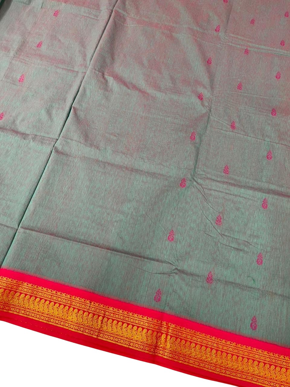 Southloom Kalyani Cotton Saree In Grey And Magenta With Woven Work on the Body and Borders